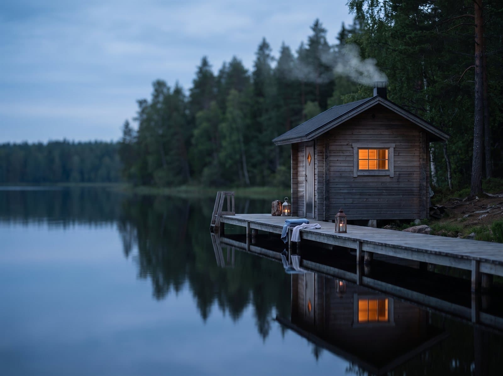 Vedeldad bastu vid sjön